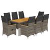 vidaXL 9-delige Tuinset met kussens poly rattan grijs