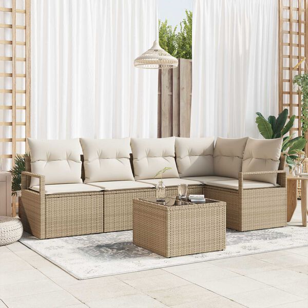 vidaXL Tuinbankenset met kussen 6 pcs Beige en Cr&egrave;me poly rattan