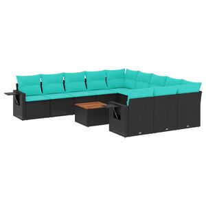 vidaXL 12-delige tuinbankset met kussens van zwart polyrotan
