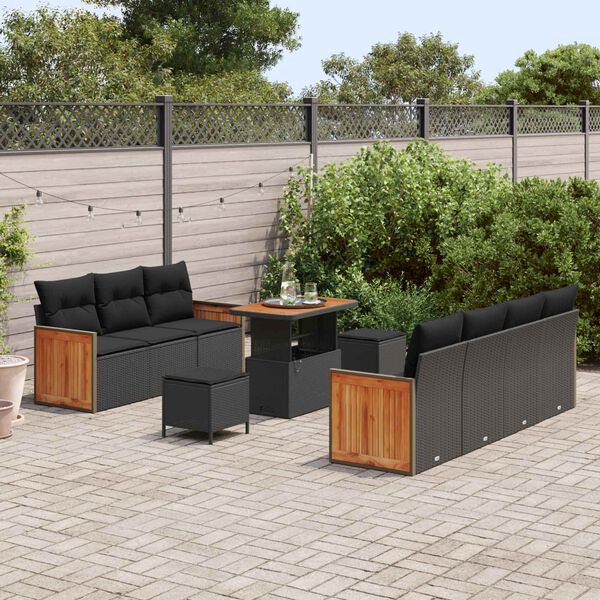 vidaXL Tuinbankenset met kussen 13 pcs Zwart poly rattan
