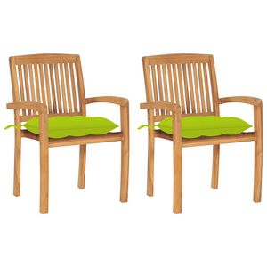 vidaXL Tuinstoelen 2 st met heldergroene kussens massief teakhout