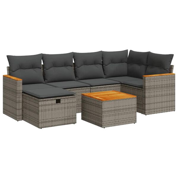 vidaXL 7-delige Loungeset met kussens poly rattan grijs