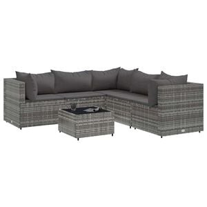 vidaXL 6-delige Loungeset met kussens poly rattan grijs