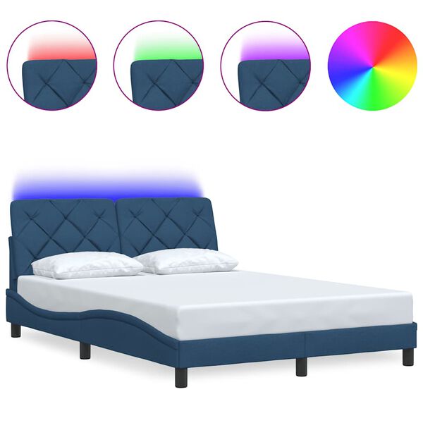 vidaXL Bedframe met LED zonder matras 140x200 cm stof blauw