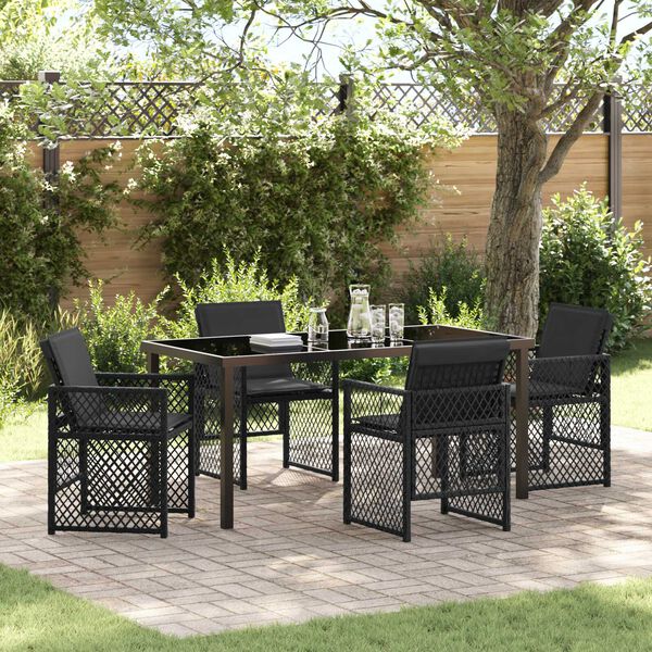vidaXL Tuin eettafelset 5 pcs Zwart poly rattan