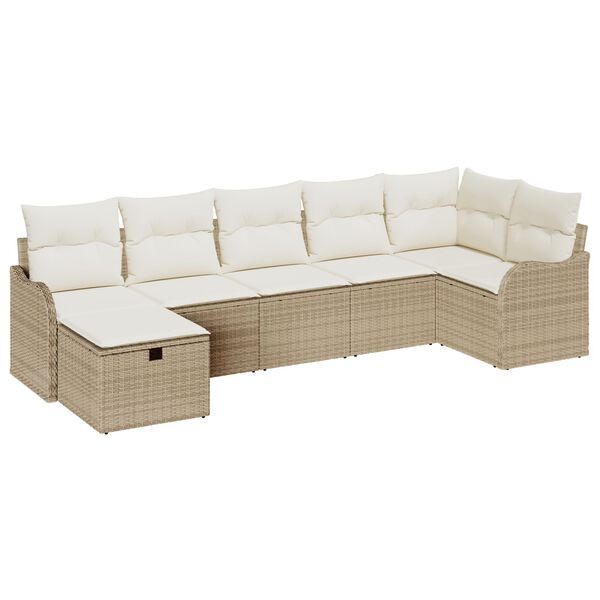 vidaXL Bankstel met kussen met opslag Beige en Cr&egrave;me poly rattan