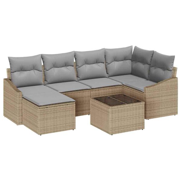 vidaXL Tuin Sofa Set 7 pcs Beige Poly riet