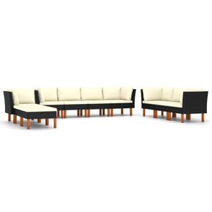 vidaXL 10-delige Loungeset met kussens poly rattan zwart