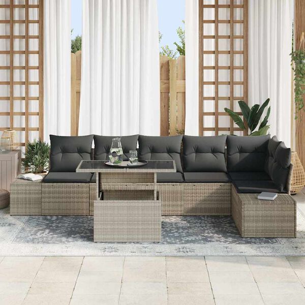 vidaXL Tuin Sofa Set met opslag 7 pcs Lichtgrijs Poly riet