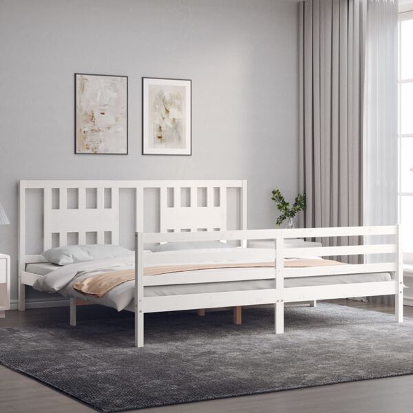 vidaXL Bedframe met hoofdbord massief hout wit 200x200 cm