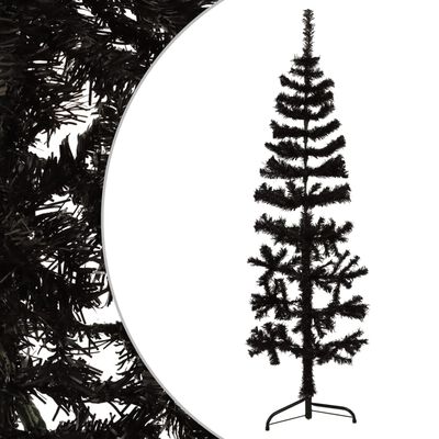 vidaXL Kunstkerstboom half met standaard smal 120 cm zwart