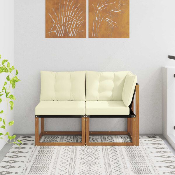 vidaXL Outdoor Midden- en Hoeksalon met kussen 2 Stuk Naturel