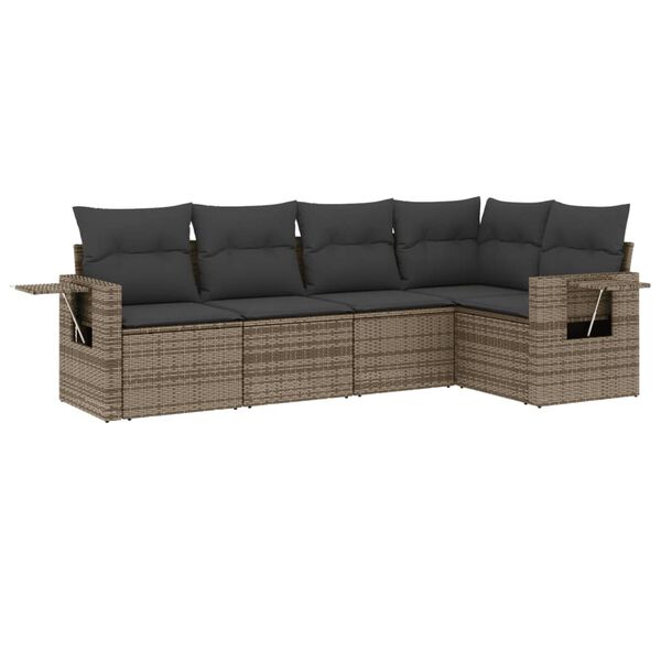 vidaXL 5-delige Loungeset met kussens poly rattan grijs
