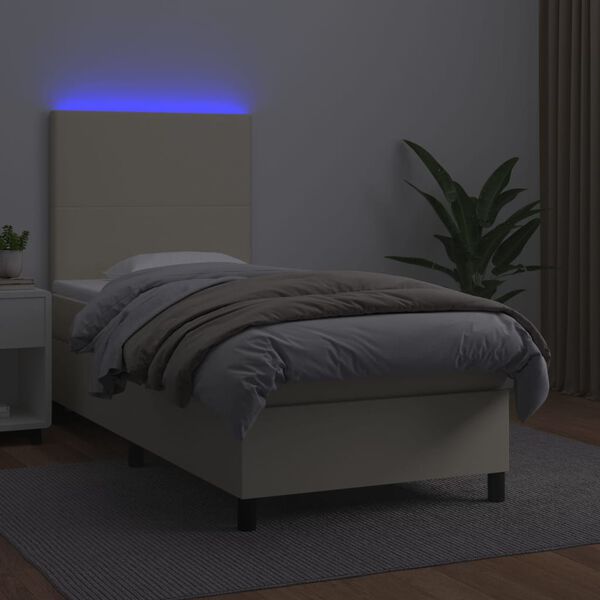 vidaXL Boxspring met matras en LED kunstleer cr&egrave;mekleurig 90x190 cm