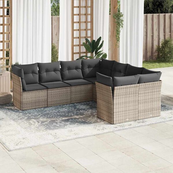 vidaXL 8-delige Loungeset met kussens poly rattan grijs