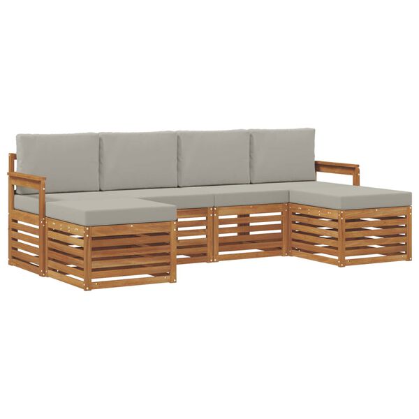 vidaXL Sofa-Sets 6 pcs Natuurlijk en Lichtgrijs Massief Acaciahout