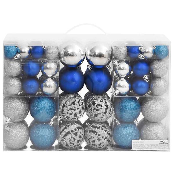 vidaXL Kerstballen 100 st 3/4/6 cm blauw en zilverkleurig