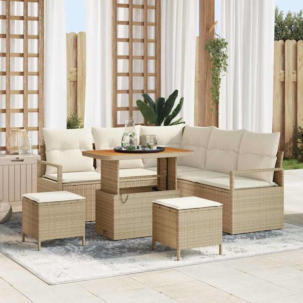 vidaXL Tuin Sofa Set met kussen met opslag 8 pcs Beige en Cr&egrave;me