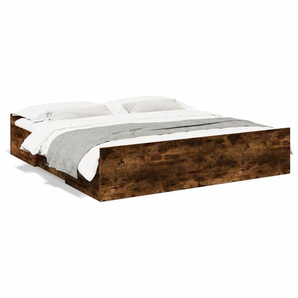 vidaXL Bedframe met lades bewerkt hout gerookt eikenkleurig 200x200 cm