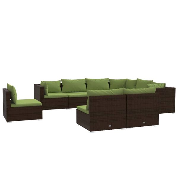 vidaXL 9-delige Loungeset met kussens poly rattan bruin