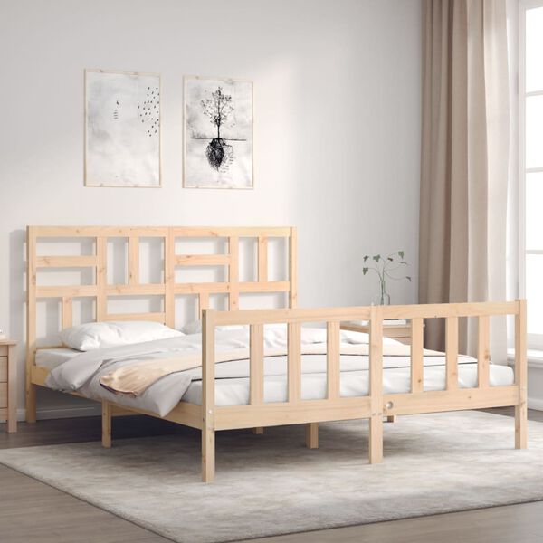 vidaXL Bedframe met hoofdbord massief hout