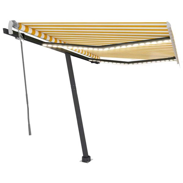 vidaXL Luifel handmatig uittrekbaar met LED 350x250 cm geel en wit
