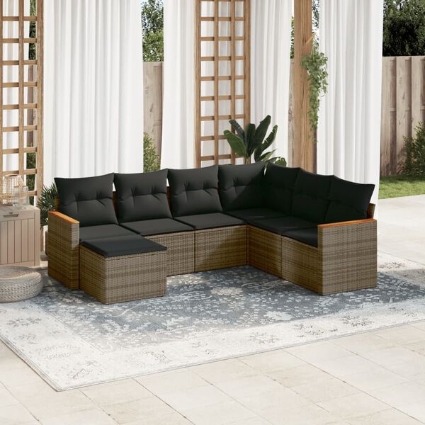 vidaXL 7-delige Loungeset met kussens poly rattan grijs