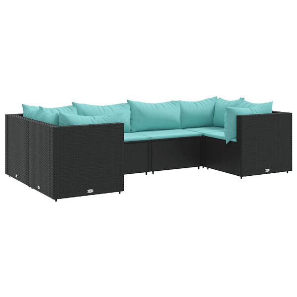 vidaXL 6-delige Loungeset met kussens poly rattan zwart