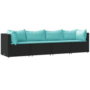 vidaXL 4-delige Loungeset met kussens poly rattan zwart