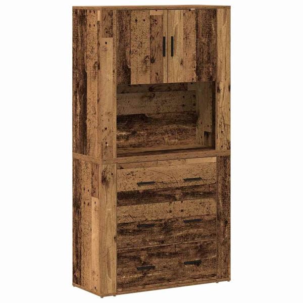 vidaXL Hoge kast met lade Oudhout 80 x 33 x 150 cm Bewerkt hout