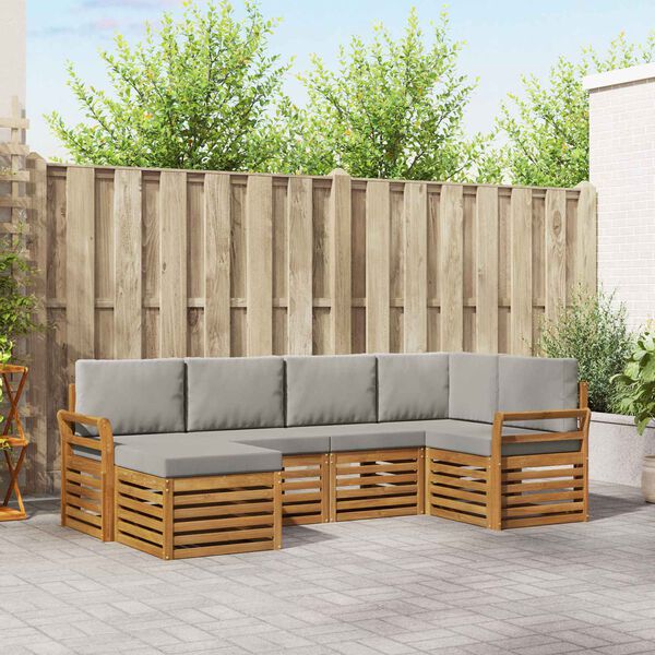 vidaXL Hoekbank Set 6 pcs Natuurlijk en Lichtgrijs Massief Acaciahout