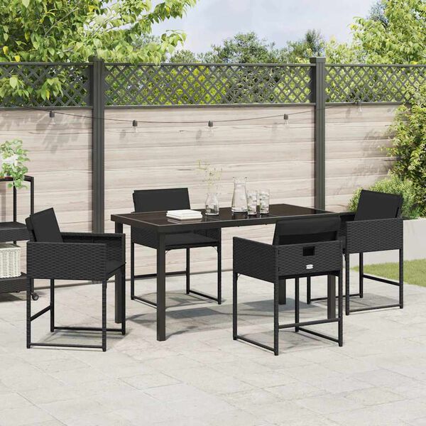 vidaXL Tuin eettafelset 5 pcs Zwart poly rattan