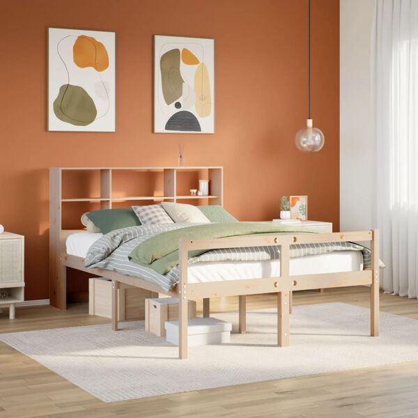 vidaXL Bed met boekenkast zonder matras massief grenenhout 140x190 cm