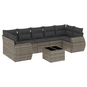 vidaXL 8-delige Loungeset met kussens poly rattan grijs