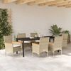 vidaXL Tuin eettafelset met kussen 7 pcs Beige poly rattan