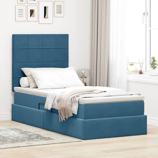 vidaXL Opslag bed met matras Donkerblauw 90 x 190 cm Fluweel