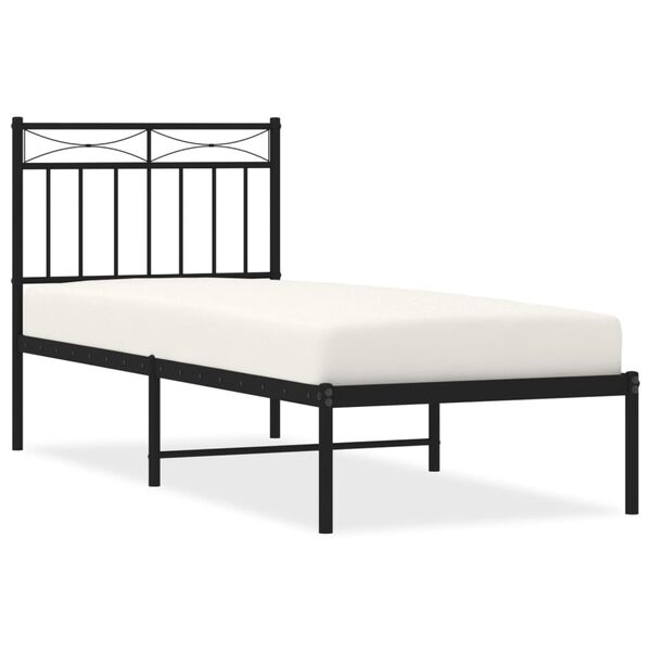 vidaXL Bedframe met hoofdbord metaal zwart 75x190 cm