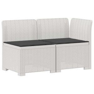 vidaXL Tweedelige Tuinbank met Kussens Rattan Look PP Wit
