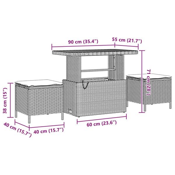 vidaXL Tuinbankenset met kussen 11 pcs Zwart poly rattan