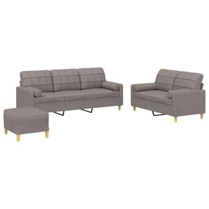 vidaXL 3-delige Loungeset met kussens stof taupe