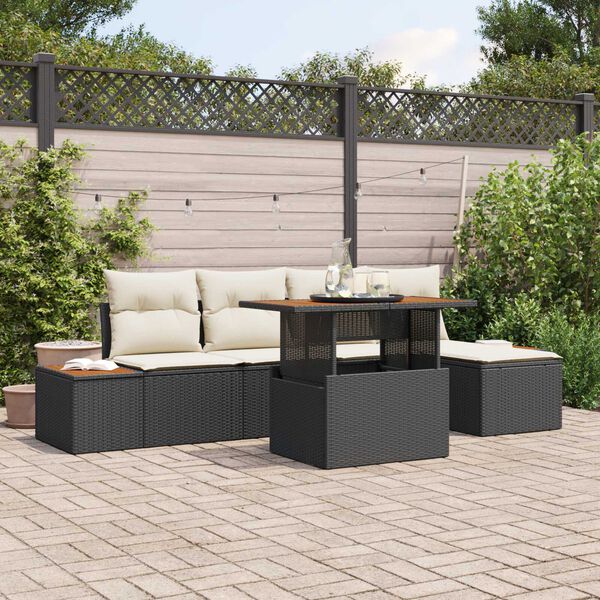 vidaXL Tuin Eetset met kussen 6 pcs Zwart en Beige