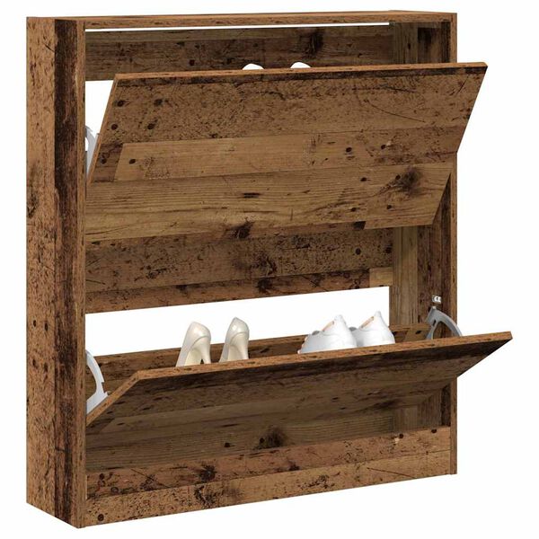 vidaXL Schoenenkast met plank Oudhout 80 x 21 x 87,5 cm Bewerkt hout