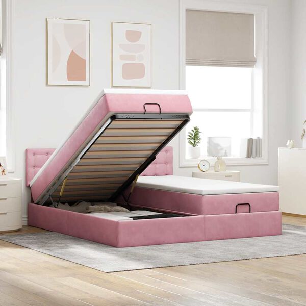 vidaXL Ottoman bed met matrassen 200x200cm fluweel roze