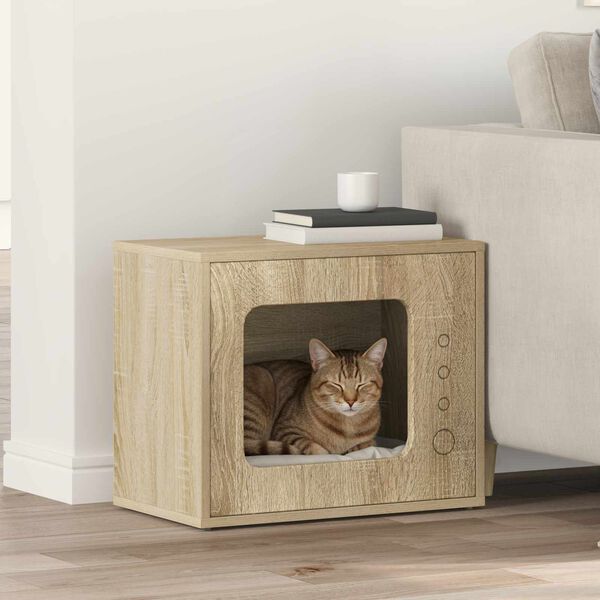 vidaXL Kattenhuis Sonoma 51 x 30 x 42,5 cm Bewerkt hout