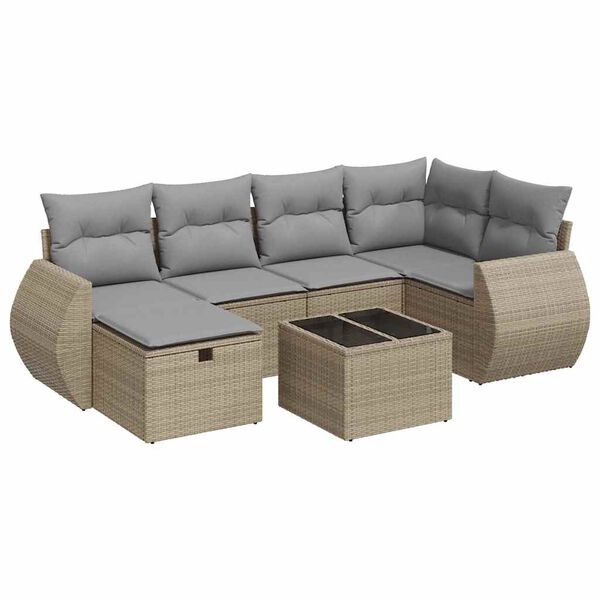 vidaXL 6-delige Loungeset met kussens poly rattan beige