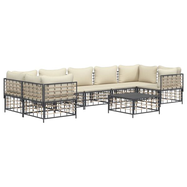 vidaXL 8-delige Loungeset met kussens poly rattan antracietkleurig
