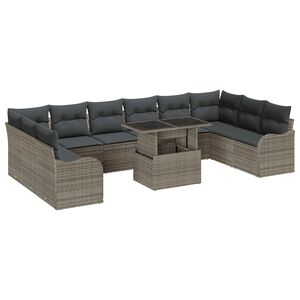 vidaXL Tuin Sofa Set met kussen met kussen 11 pcs Grijs Poly Rattan