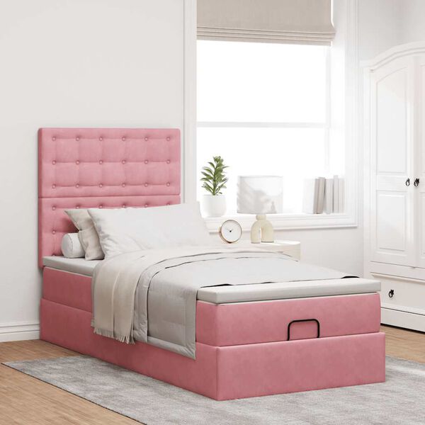 vidaXL Ottoman bed met matrassen en LED's 80x200cm fluweel roze