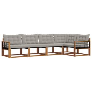 vidaXL Buiten bankenset met kussen 5 pcs Natuurlijk en Lichtgrijs