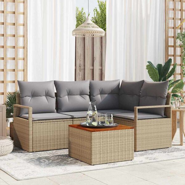 vidaXL Tuin Sofa Set met kussen 5 pcs Beige Poly riet